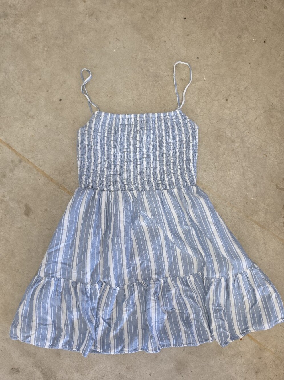 American Eagle Blue and White Striped Smocked Sundress